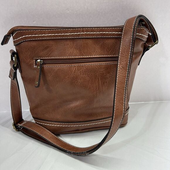 BOC Concept Amherst Brown Crossbody Bucket Bag Purse Embossed - Picture 3 of 16